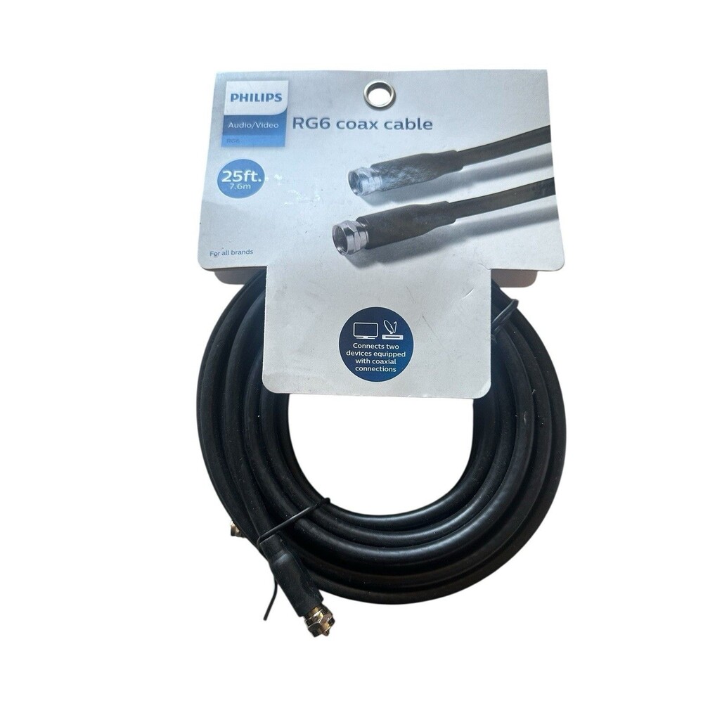 Philips 25' RG6 Coax Cable Black New in Package For All Brand NEW SWV2155H/37
